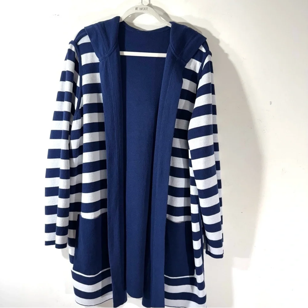 Chico’s Zenergy Reversible Navy White Stripe Cardigan Sweater NWT - Picture 5 of 14